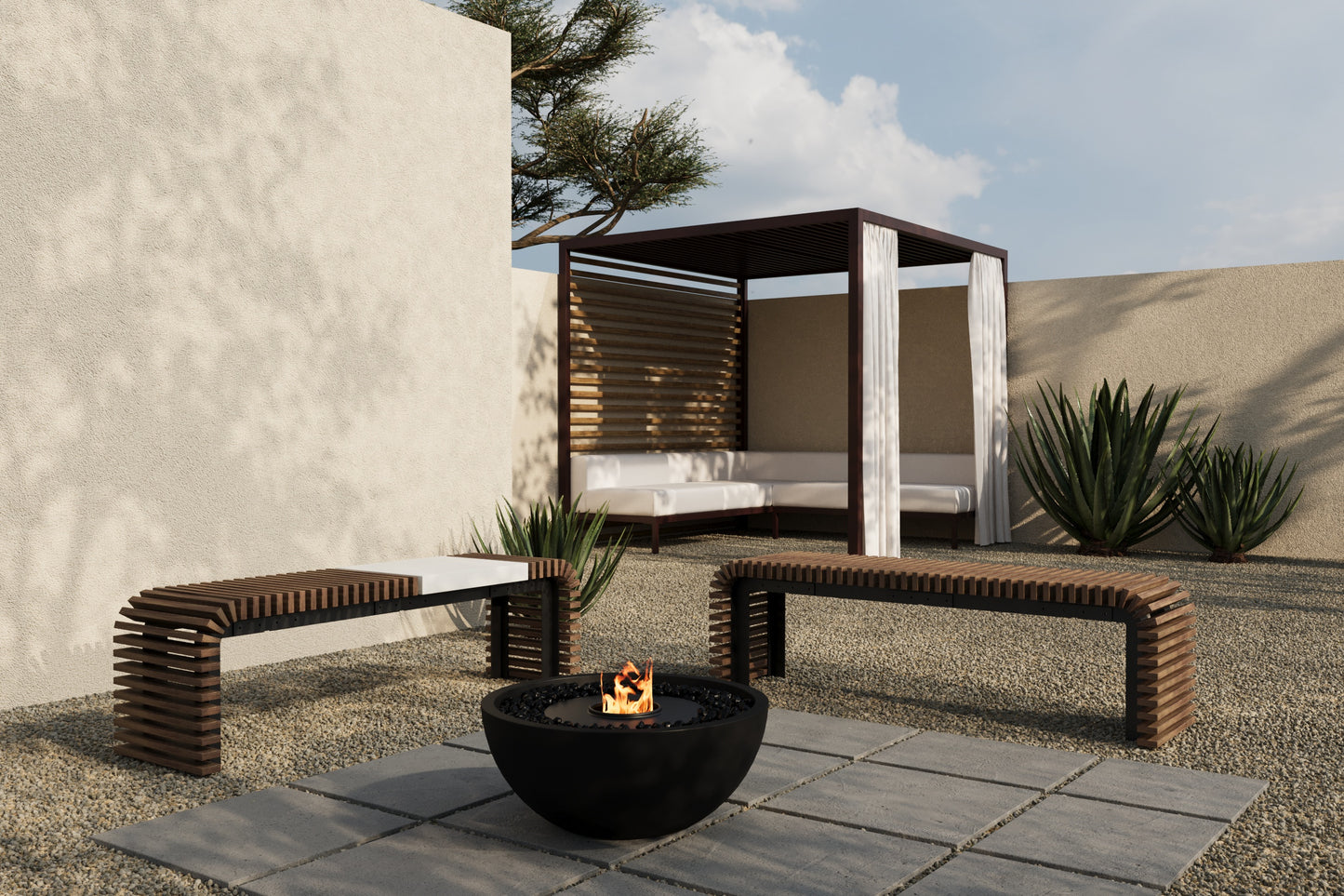 SOL Outdoor Modular Wood + Concrete Bench // TEIL Collection