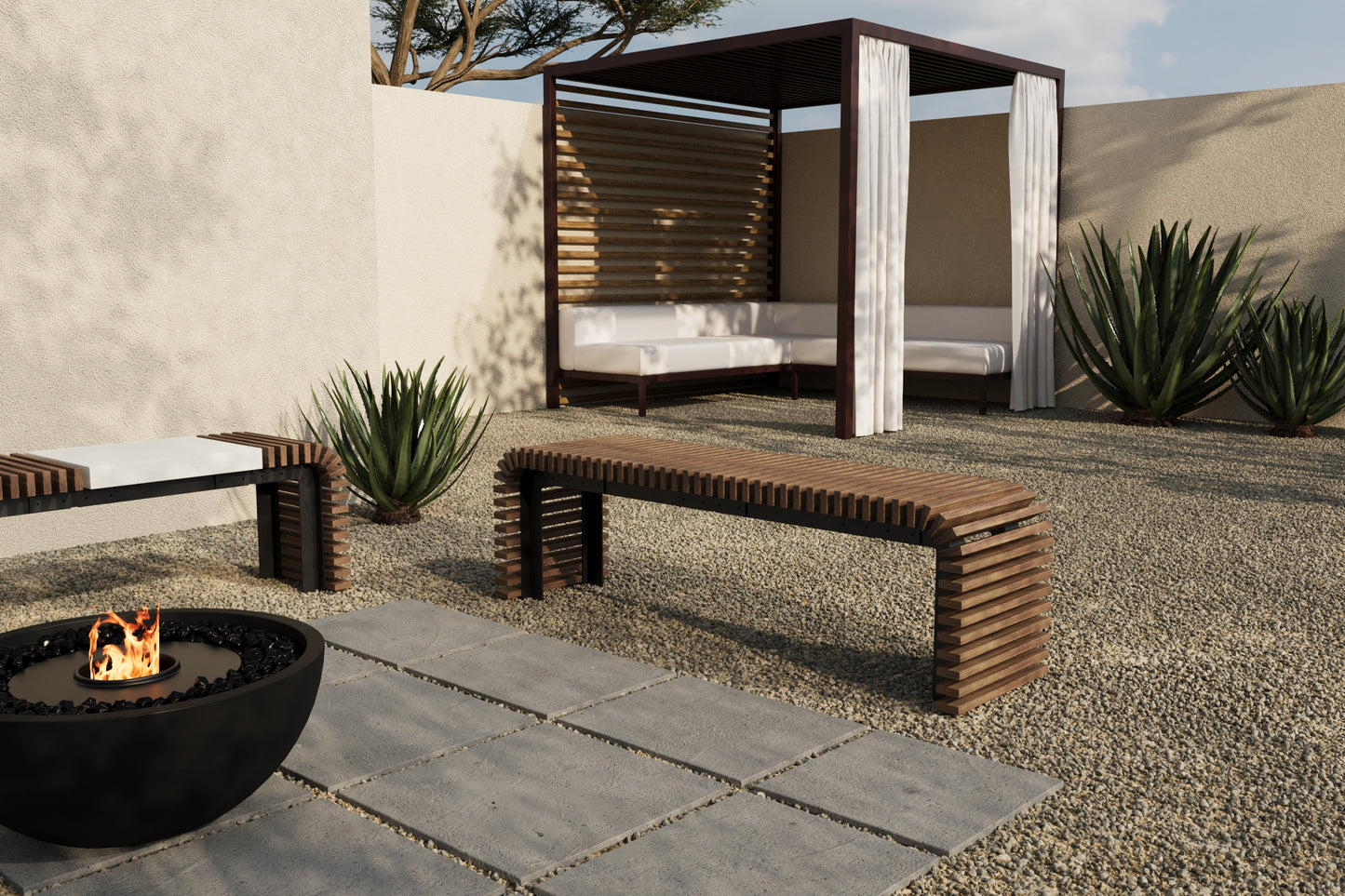 SOL Outdoor Modular Wood + Concrete Bench // TEIL Collection
