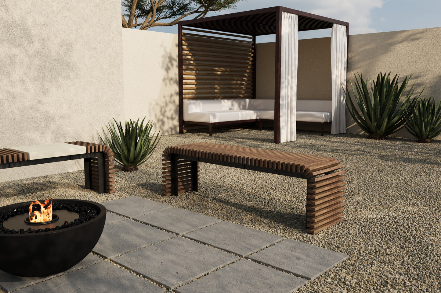 SOL Outdoor Modular Wood + Concrete Bench // TEIL Collection