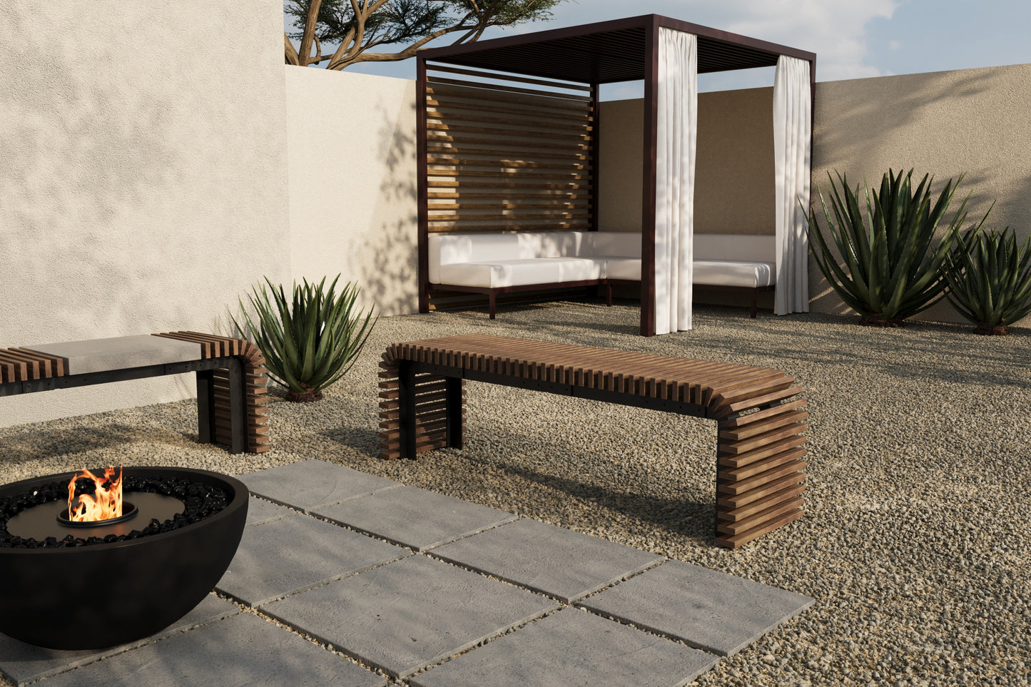 SOL Outdoor Modular Wood + Concrete Bench // TEIL Collection