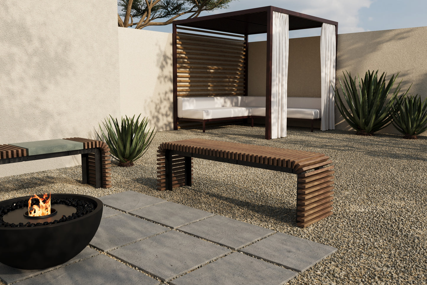 SOL Outdoor Modular Wood + Concrete Bench // TEIL Collection