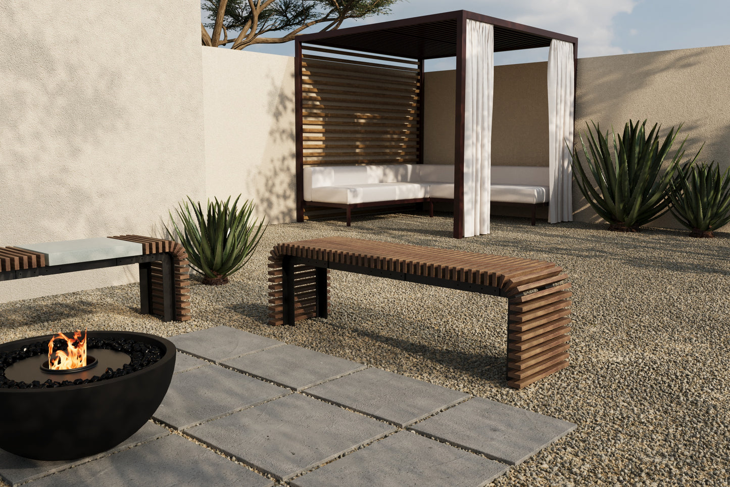 SOL Outdoor Modular Wood + Concrete Bench // TEIL Collection